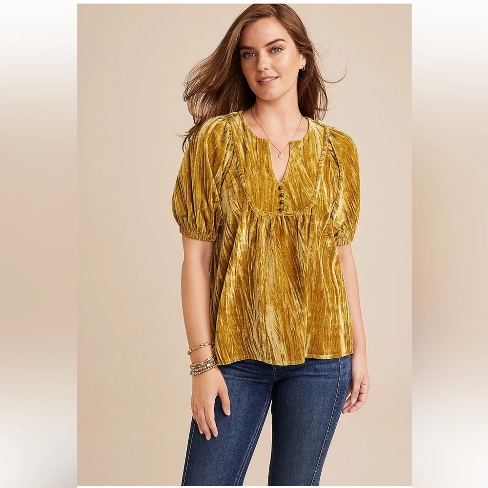 Puff Sleeve Velvet Top - Picture 1 of 9